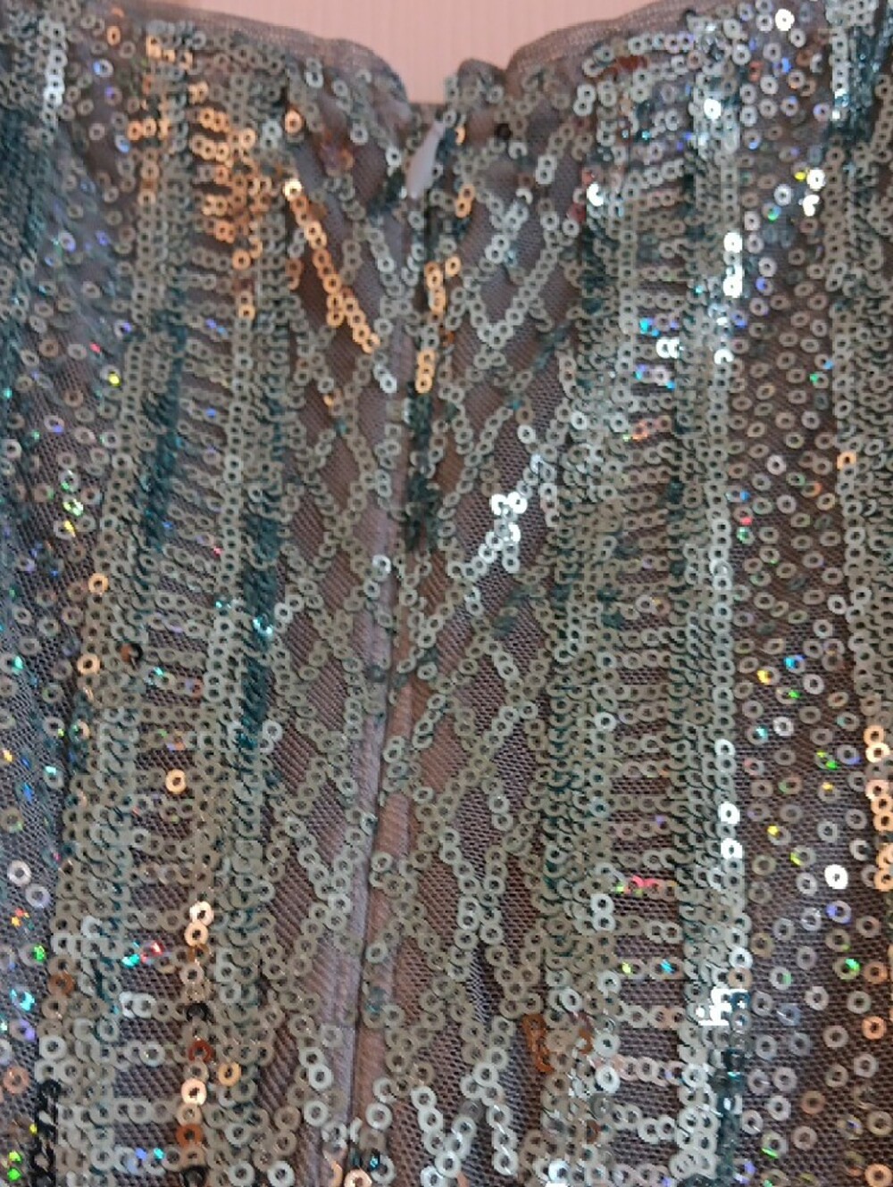 Sparkling Light Turqoise Beaded Evening Gown with Sash Size 12 - Picture 9 of 14